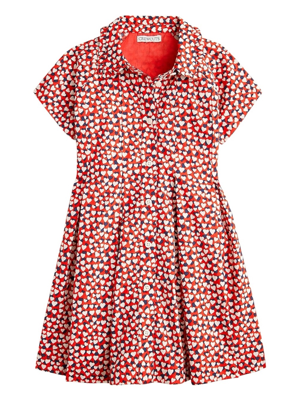 Crewcuts Red Heart-Print Button-Front Cotton Dress
